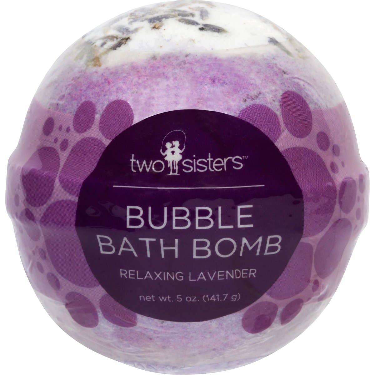 Relaxing lavender bubbling bath bomb fizzing in a bathtub filled with purple water and bubbles, showcasing its soothing properties.