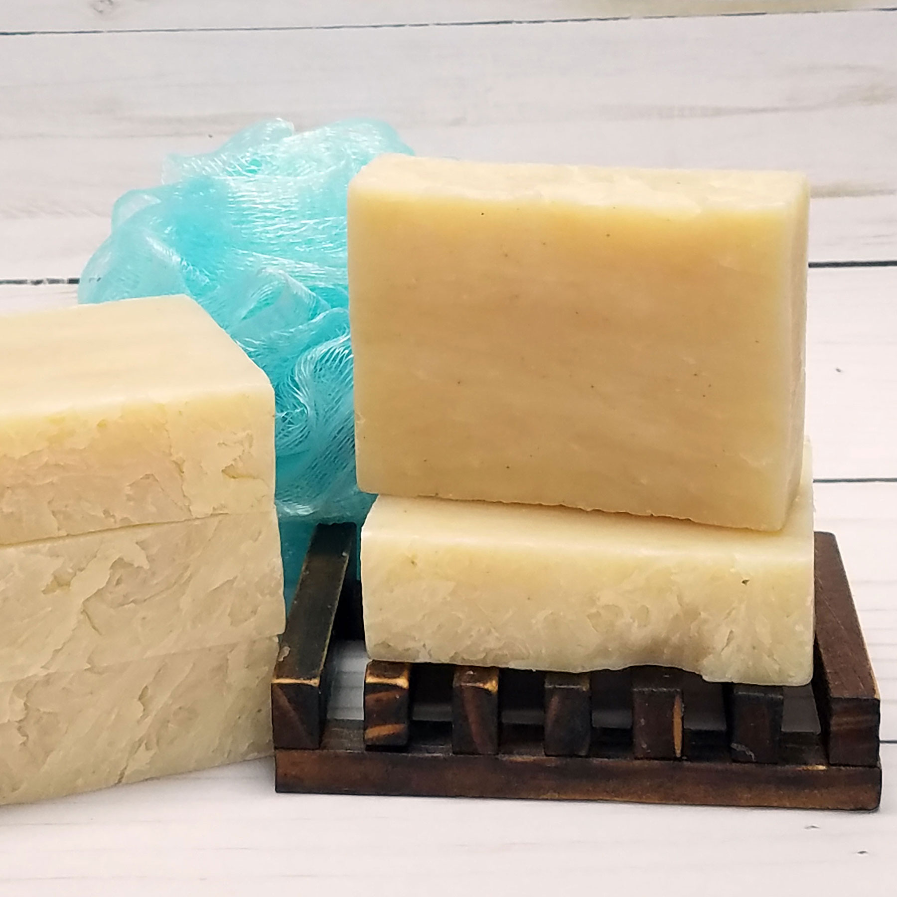 Rosemary and Lavender Handmade Soap bar with natural ingredients, showcasing its rich texture and soothing colors.