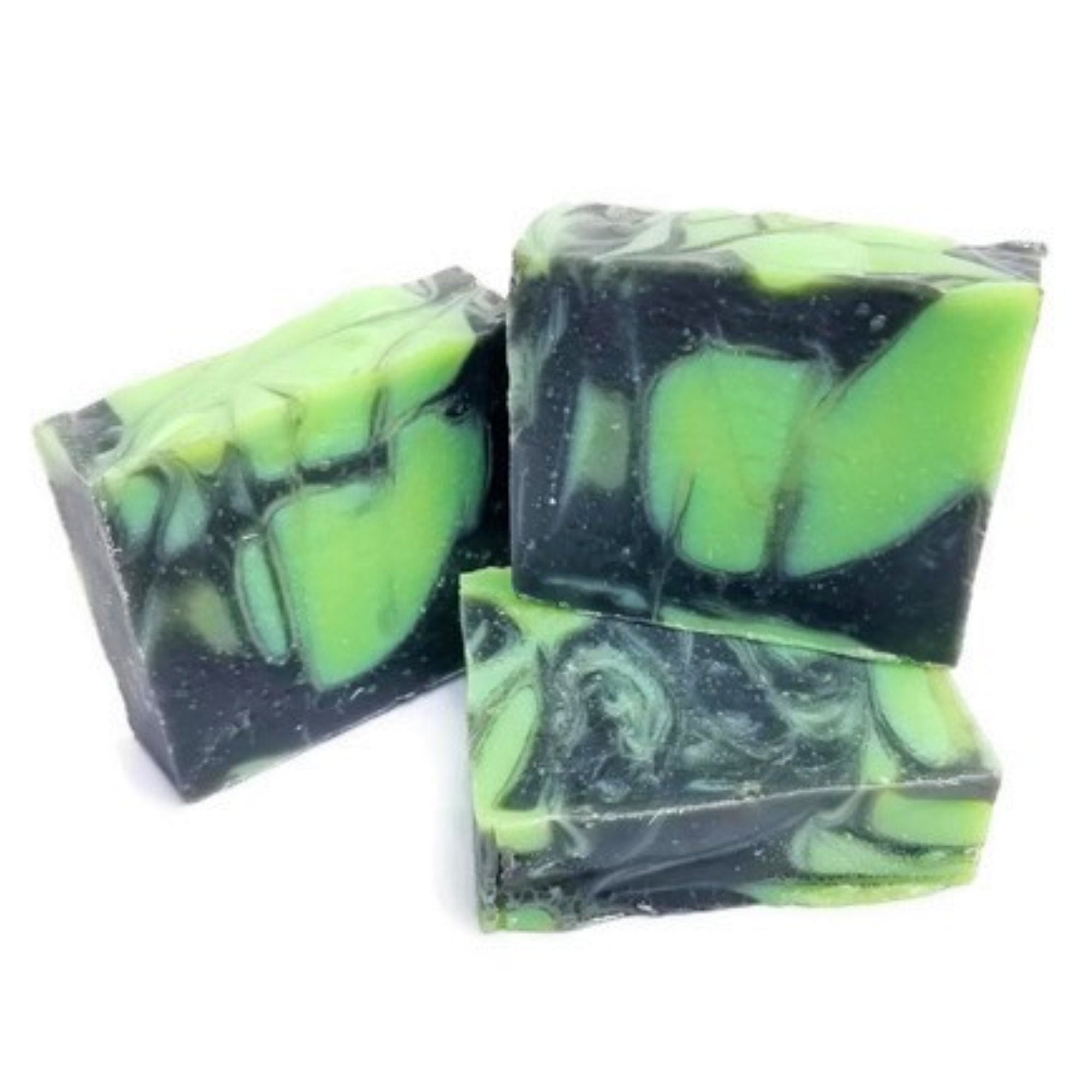 Rosemary Lime Soap bar with a vibrant green hue, showcasing its luxurious texture and natural ingredients, wrapped elegantly.