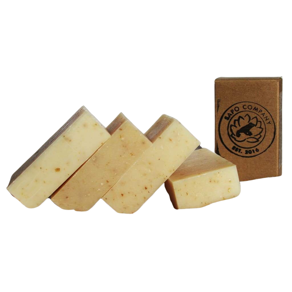 Shea Honey Oatmeal Soap bar with natural ingredients, showcasing its rich texture and organic components.