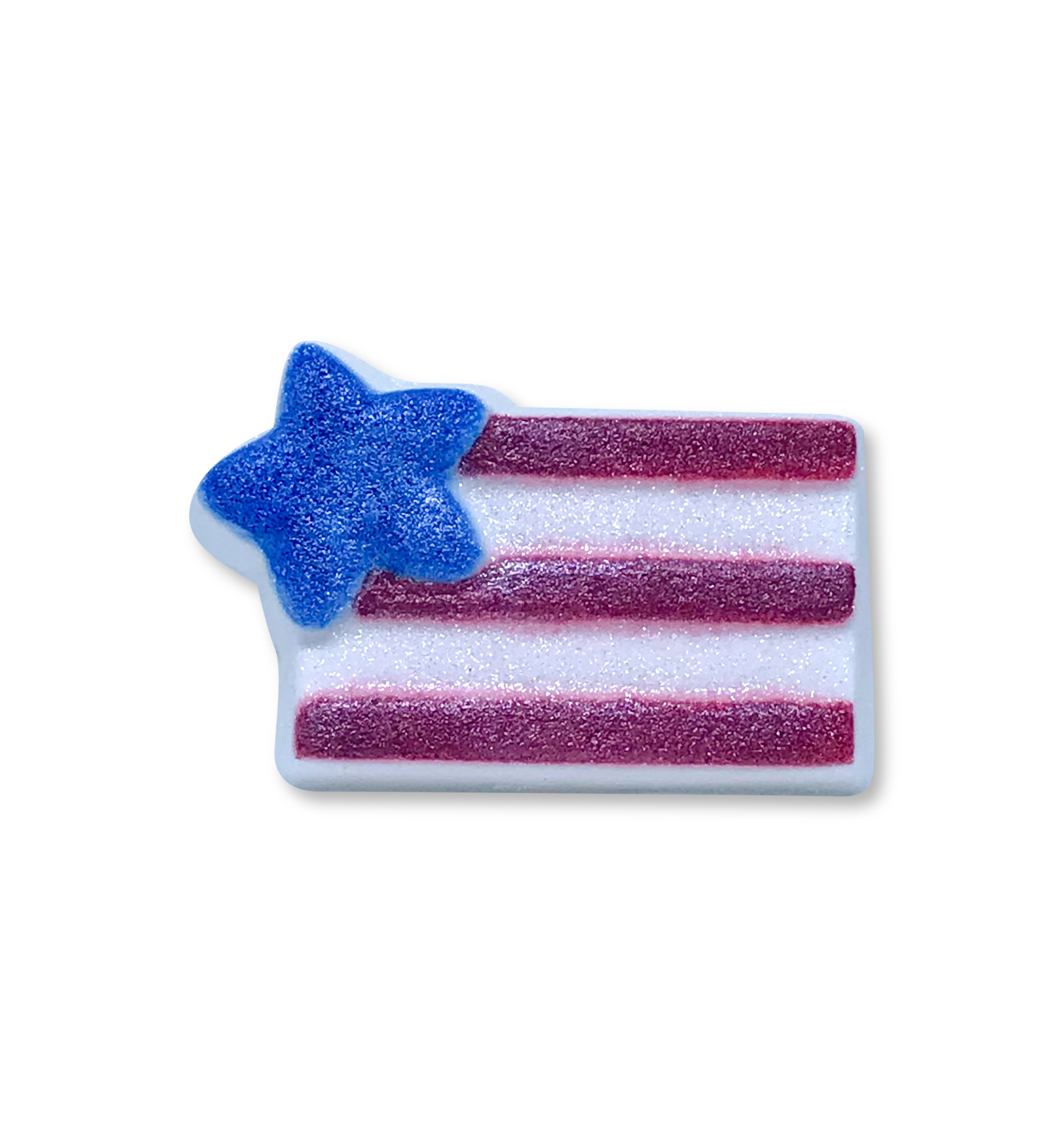 Spangled Patriotic Bath Bomb in red, white, and blue colors with apple orchard scent, featuring natural mica hand-painted design.