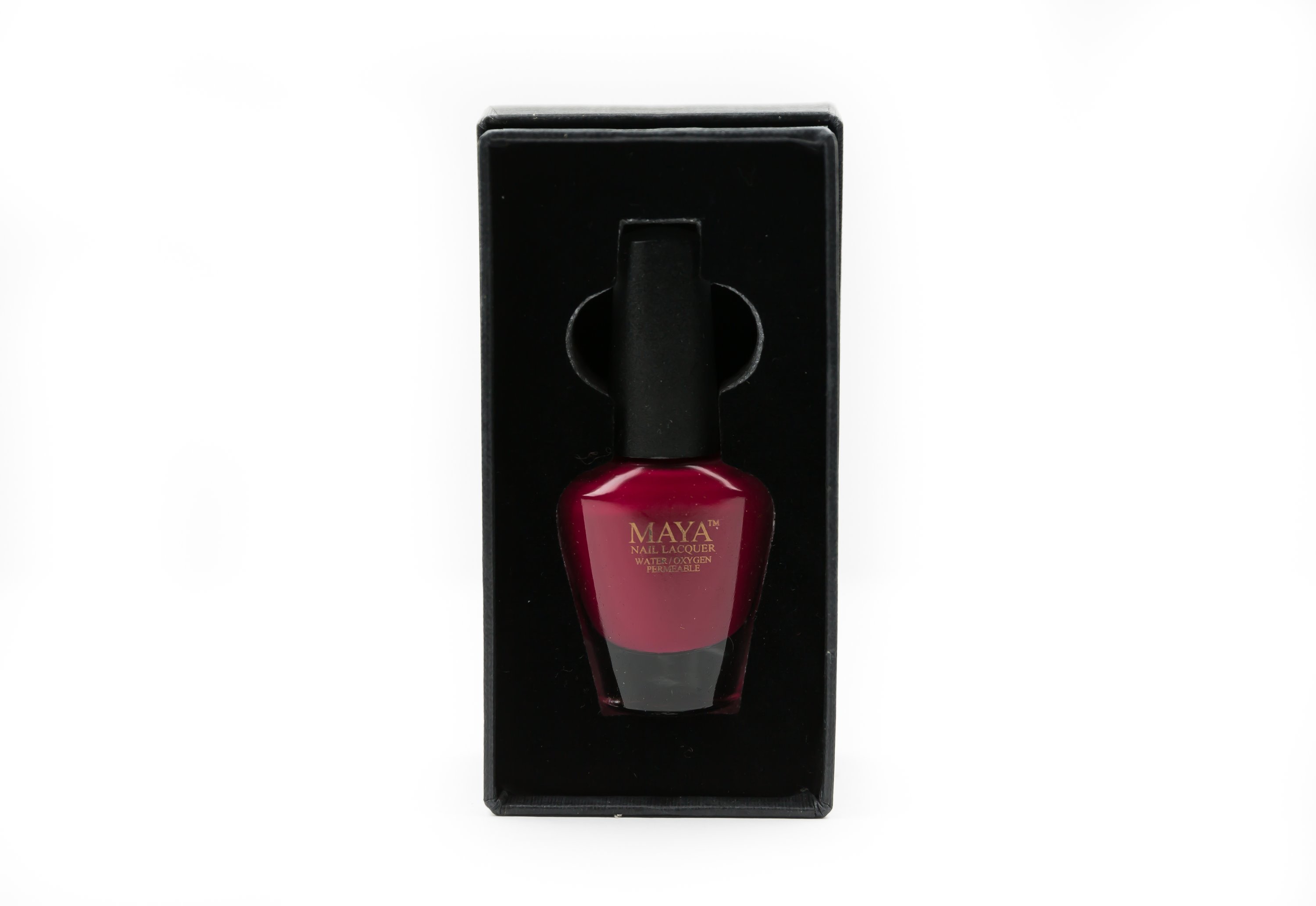 Special Edition KBK Charity Red nail polish in a customized box with a velvety insert, showcasing a classic cherry red shade.