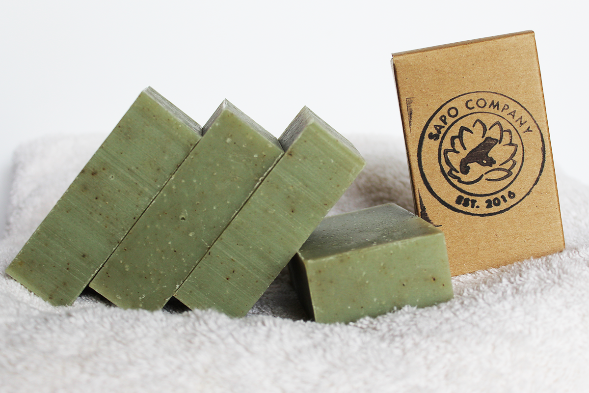 Thyme Garden Soap bar with vibrant green color, showcasing organic ingredients like thyme and rosemary.