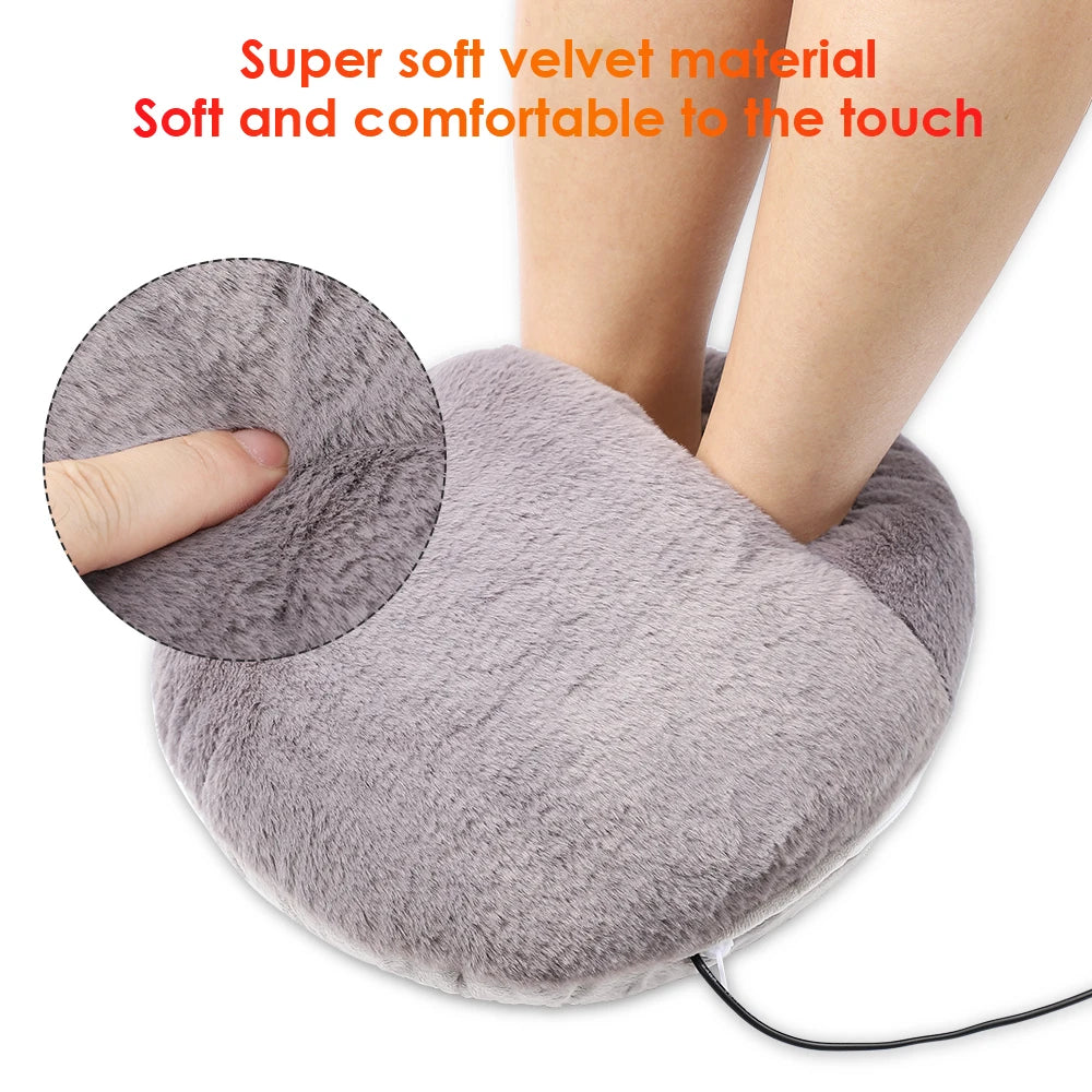 USB Foot Warmer in soft gray velvet, designed for constant temperature heating, perfect for winter use at home or office.