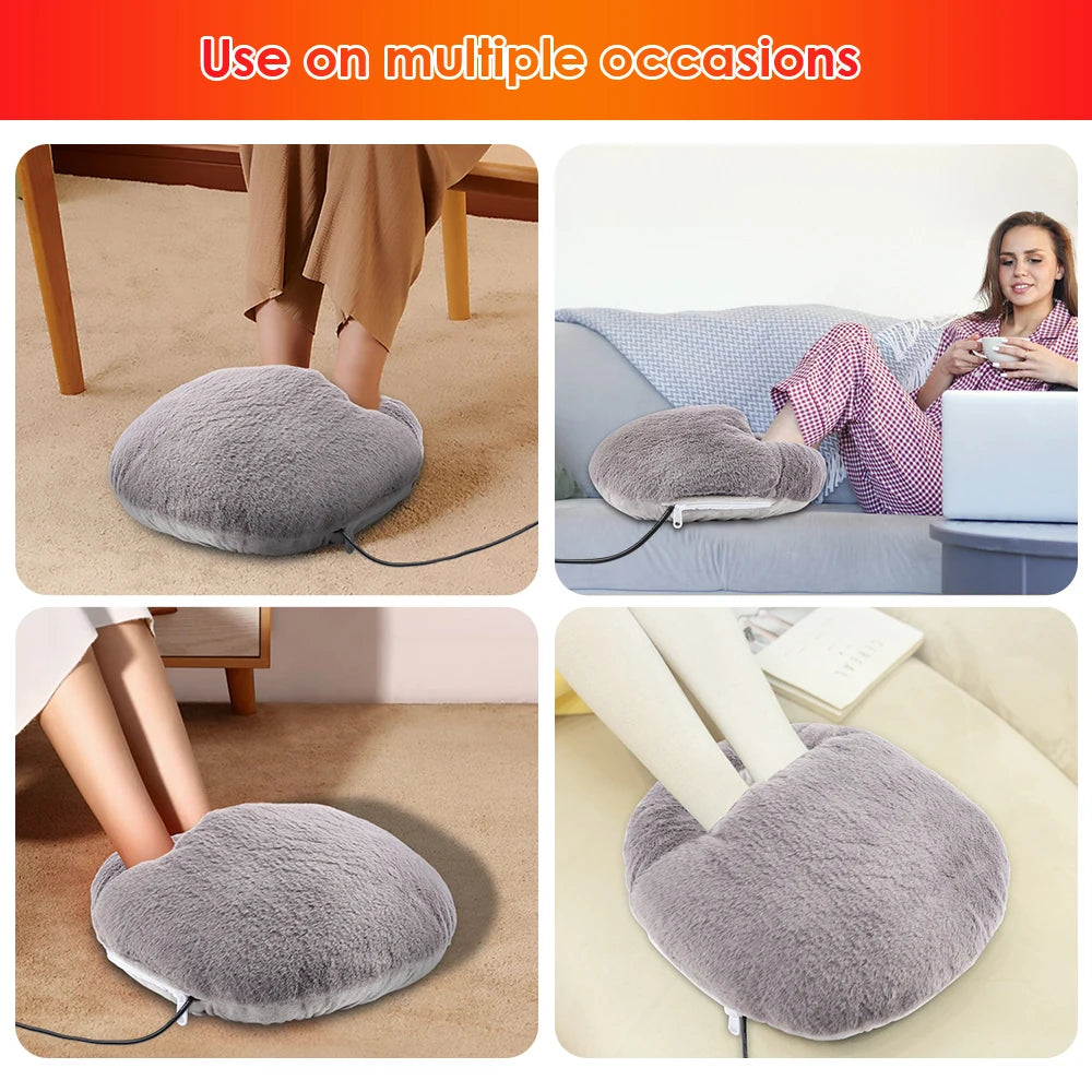 USB Foot Warmer in soft gray velvet, designed for constant temperature heating, perfect for winter use at home or office.