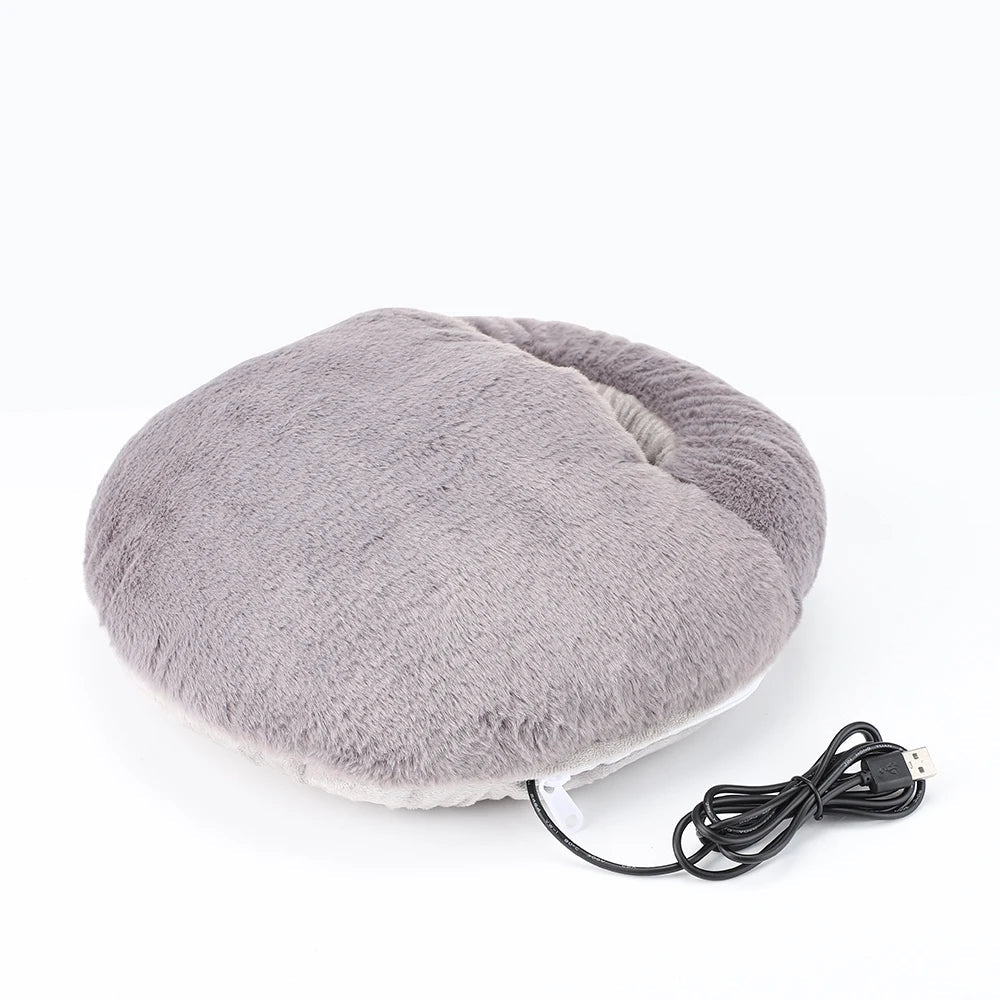 USB Foot Warmer in soft gray velvet, designed for constant temperature heating, perfect for winter use at home or office.