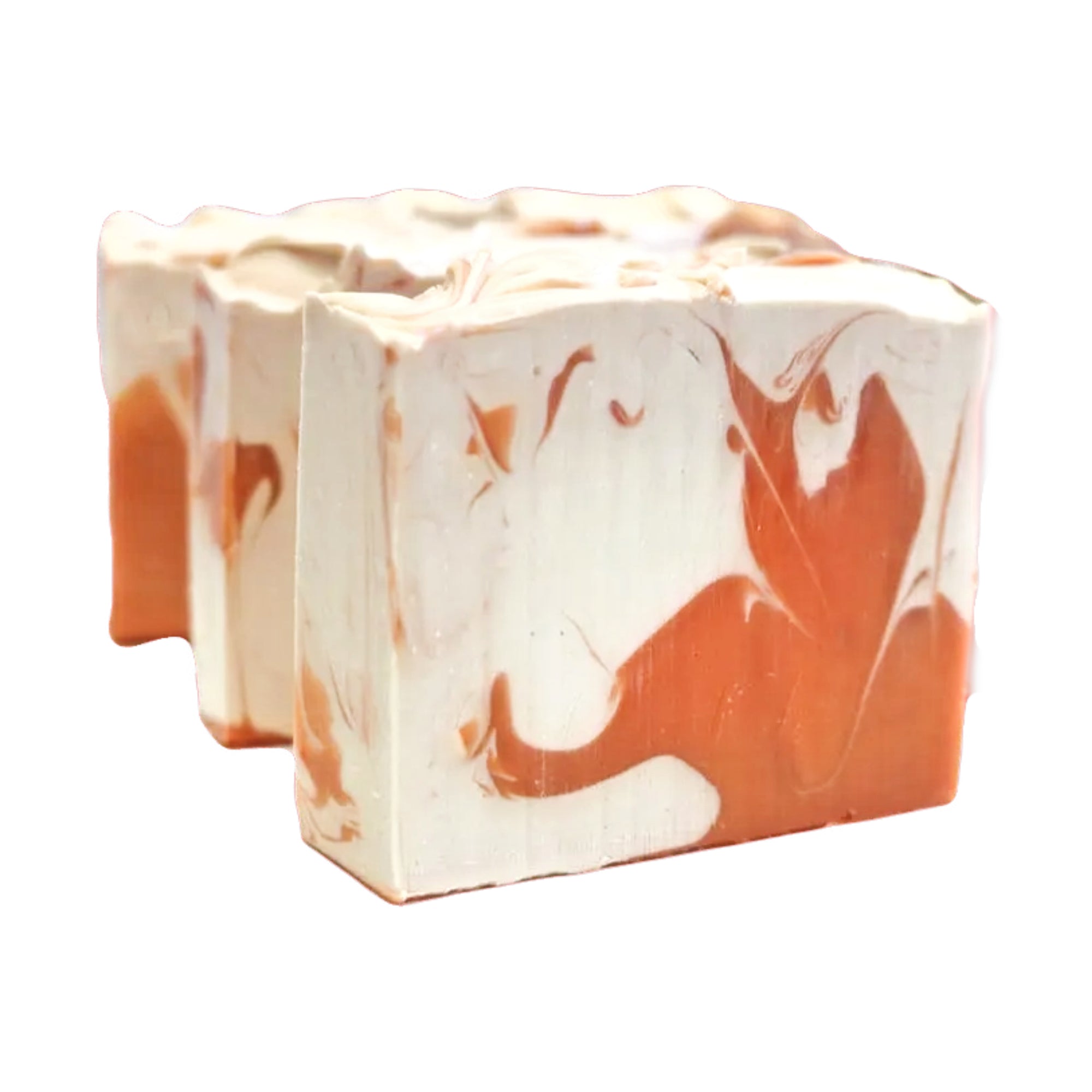 A vibrant bar of Vanilla Tangerine Soap showcasing its rich colors and textures, perfect for a refreshing shower experience.