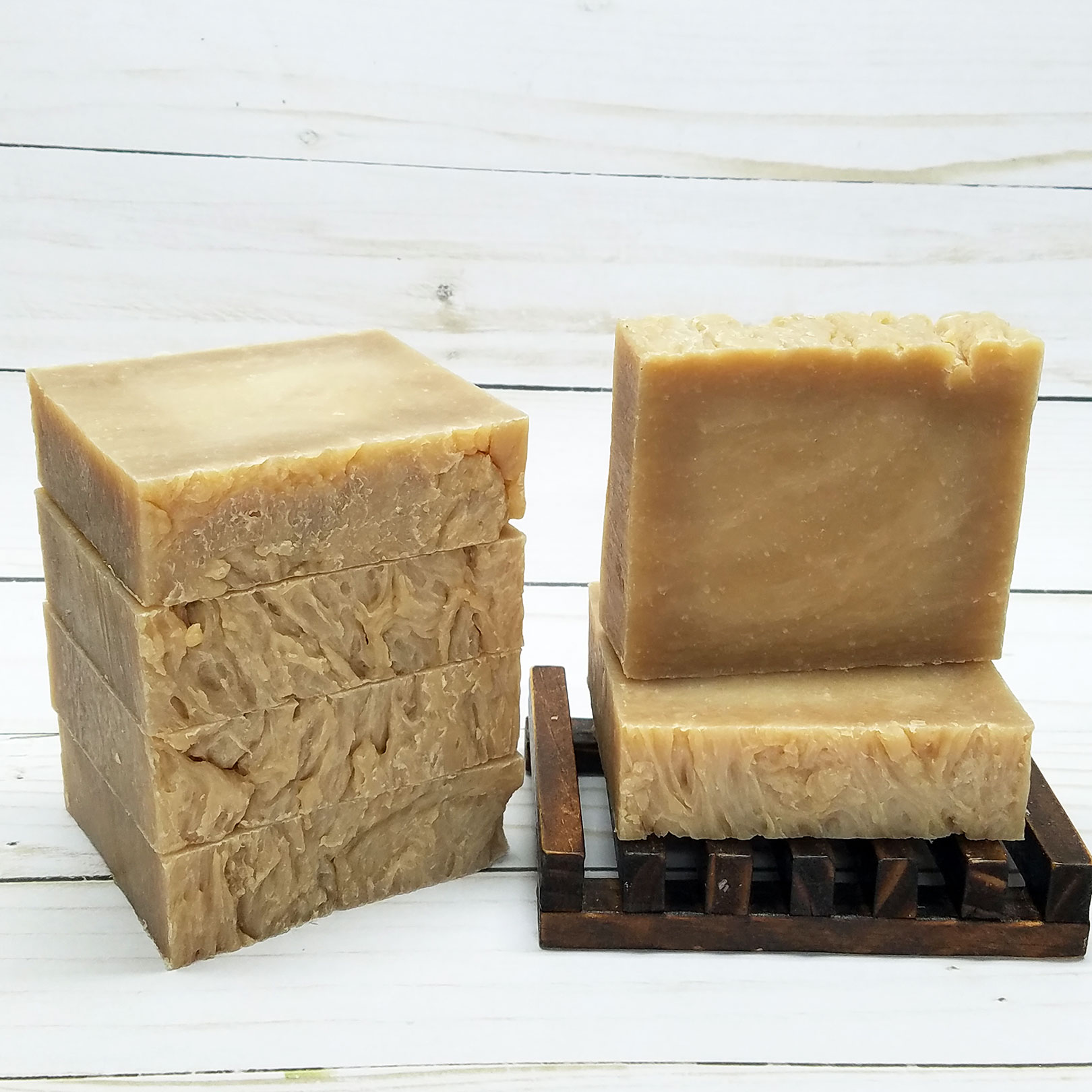 Vegan Honey Almond Handmade Soap bar with natural ingredients, showcasing its unique texture and color.