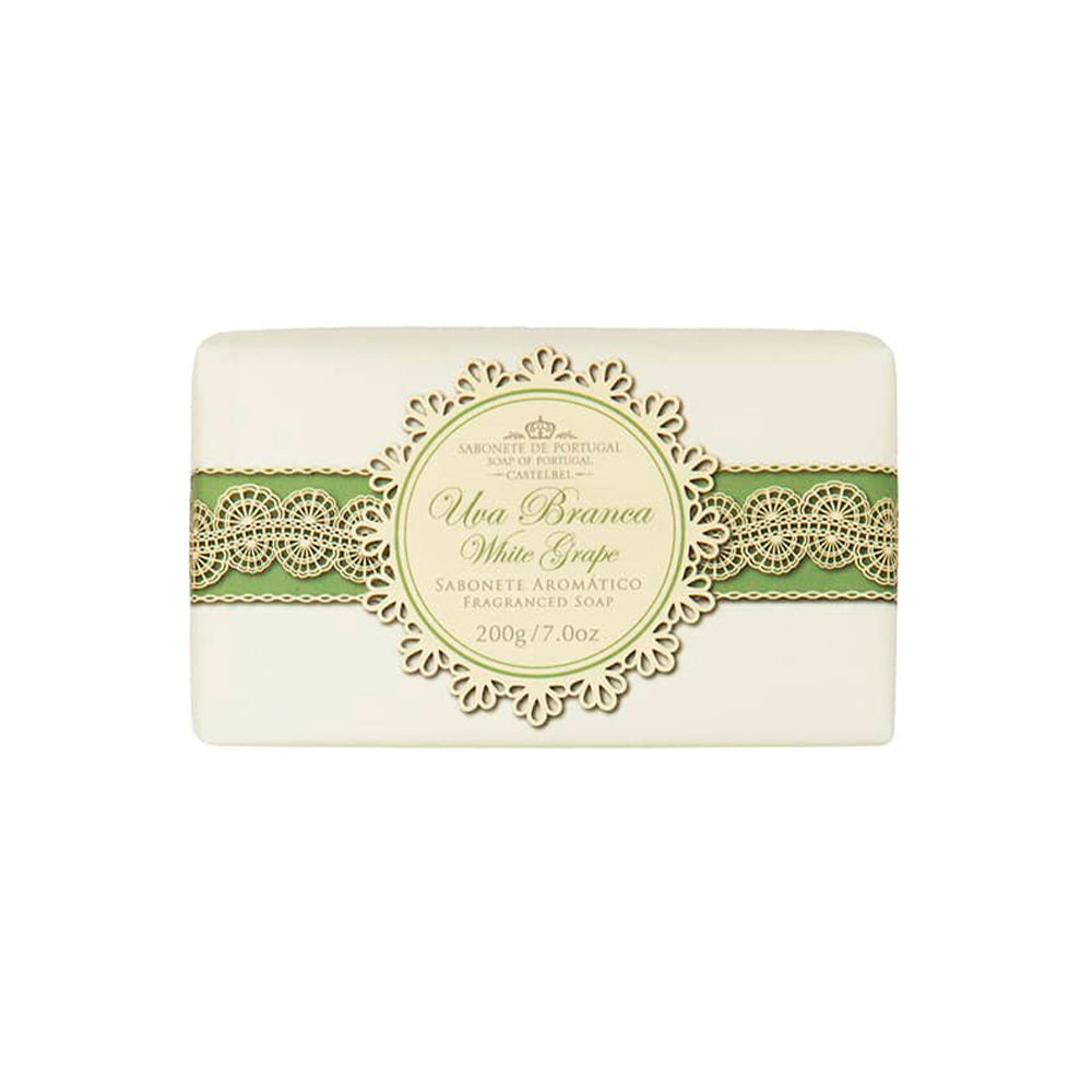 A 200g bar of White Grape Soap showcasing its elegant shape and rich texture, evoking the essence of Portuguese vineyards.