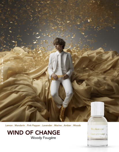 Wind of Change - Elegance Edition fragrance bottle showcasing a sophisticated design with woody and fougère notes.