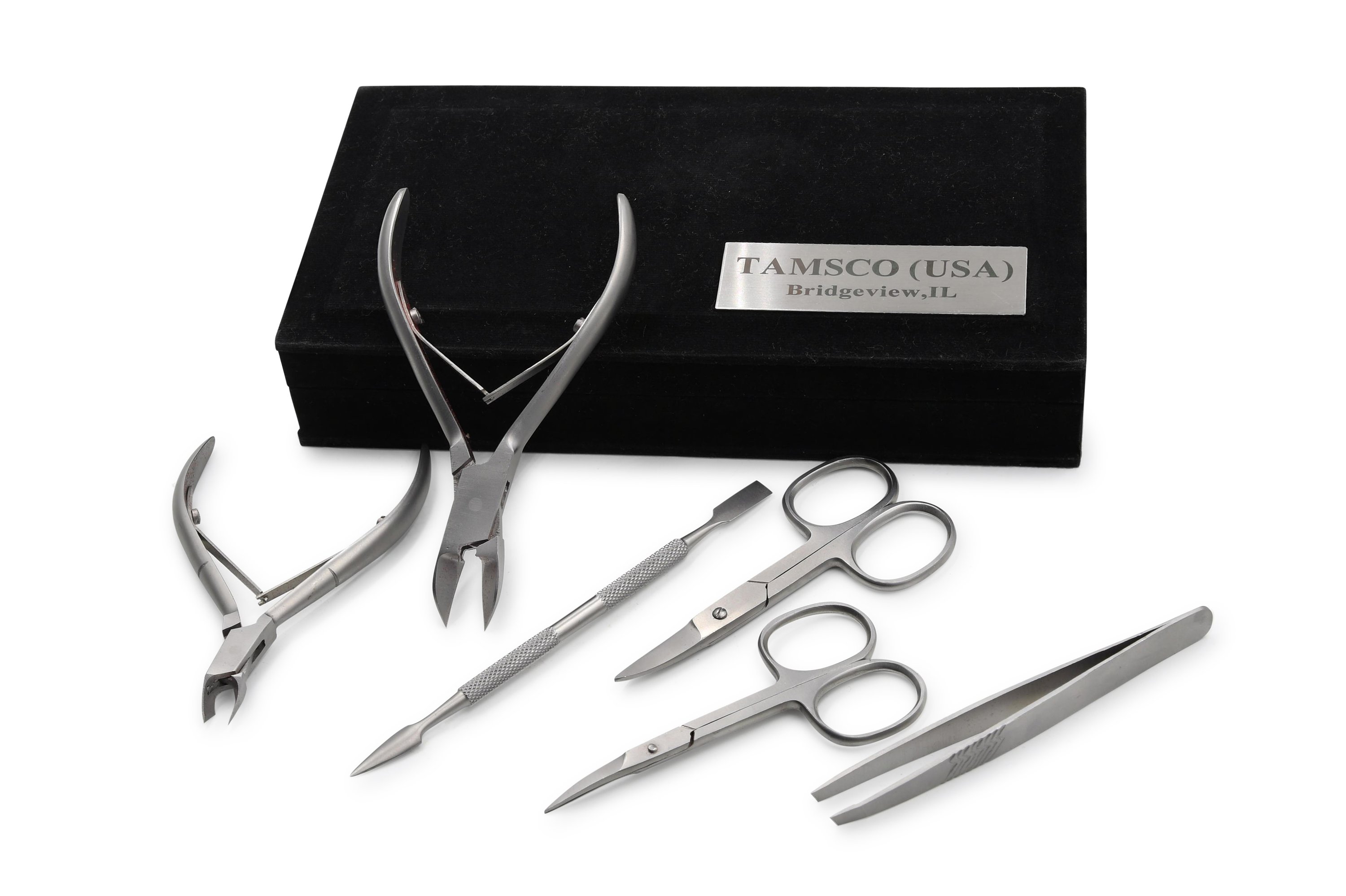 Woman's Professional Manicure Set featuring high-grade German Stainless Steel tools in a deluxe felt box.