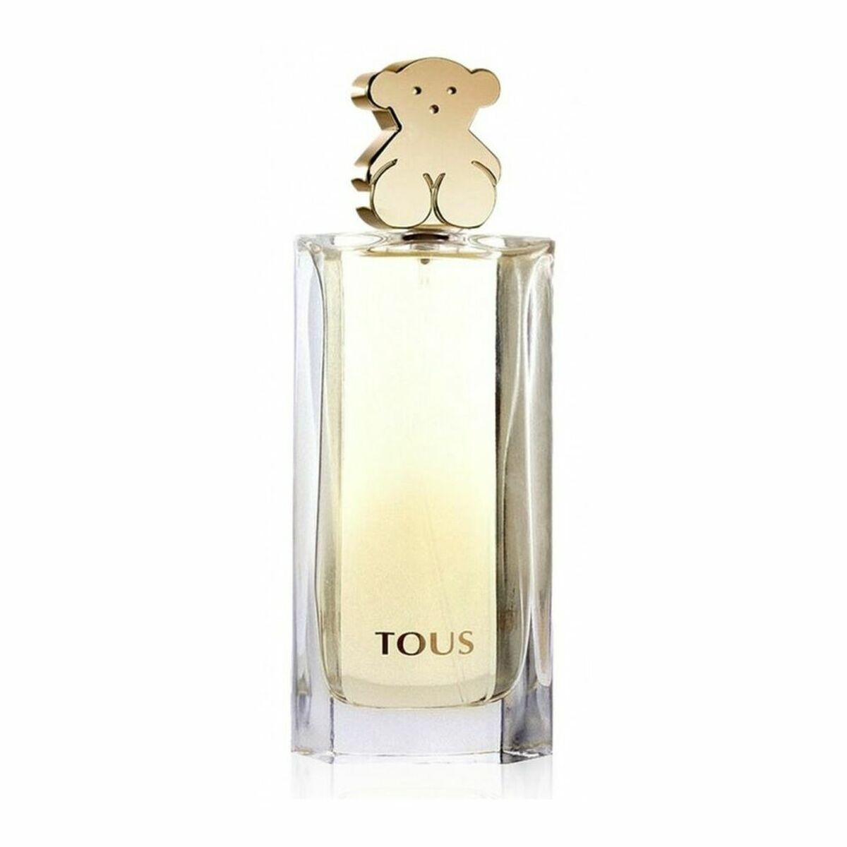 Clear perfume bottle with teddy.