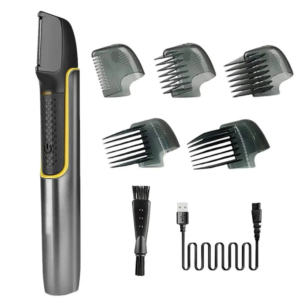 Electric back shaver with dual-head design and guide combs, ideal for body hair trimming for men and women.