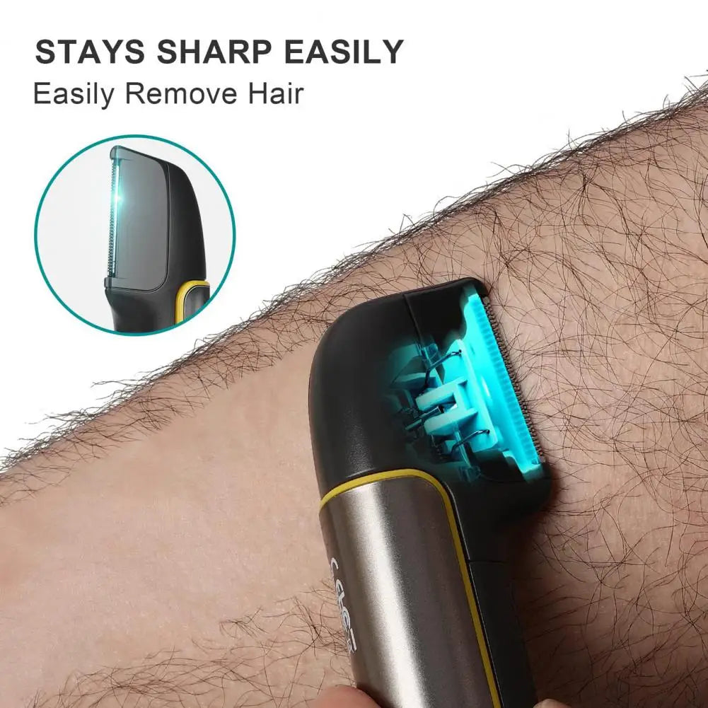 Electric back shaver with dual-head design and guide combs, ideal for body hair trimming for men and women.