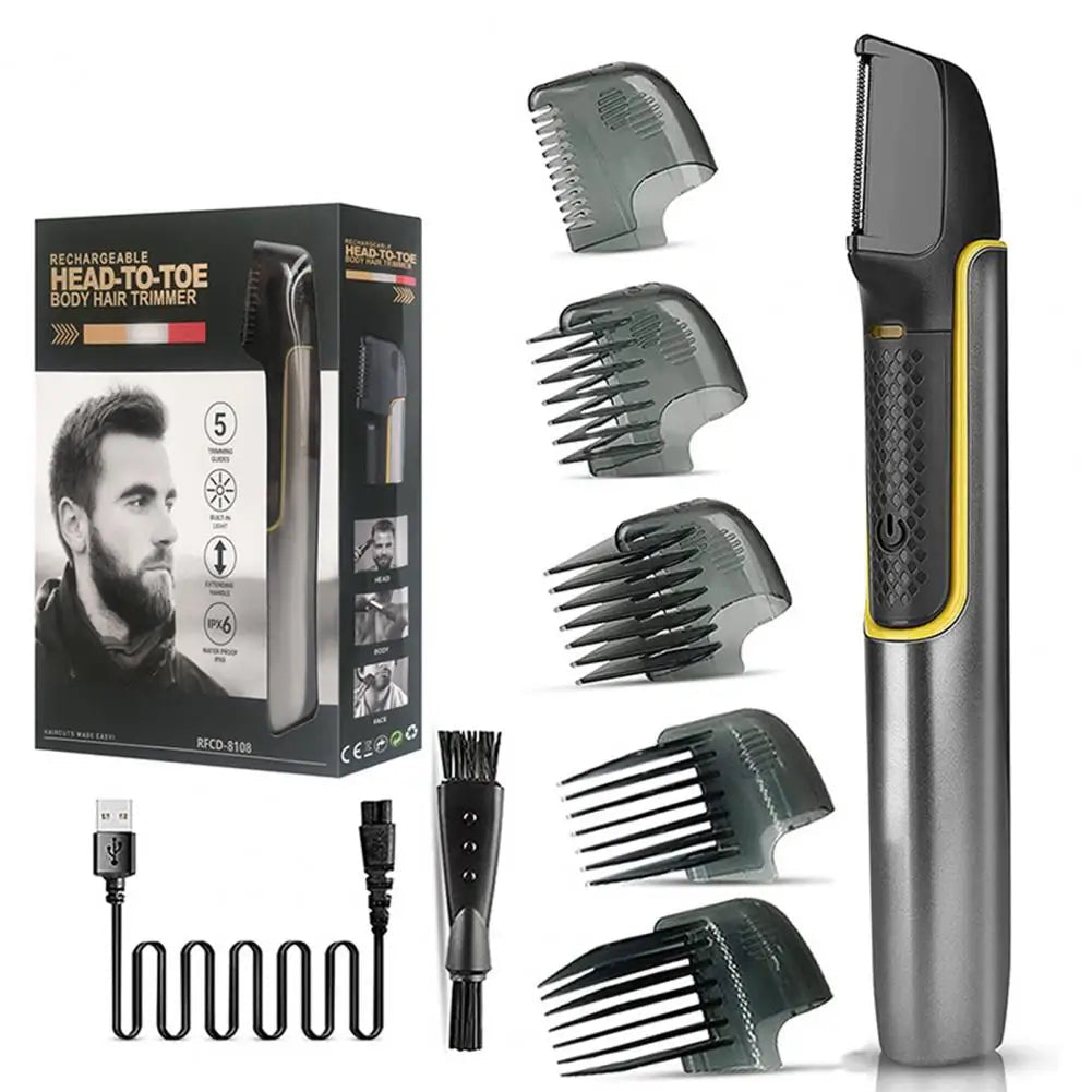 Electric back shaver with dual-head design and guide combs, ideal for body hair trimming for men and women.