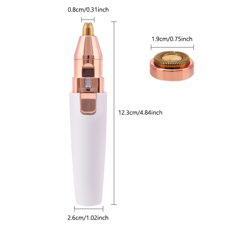 2 In 1 Electric Eyebrow Trimmer with USB Rechargeable feature, showcasing its sleek design and dual heads for versatile hair removal.