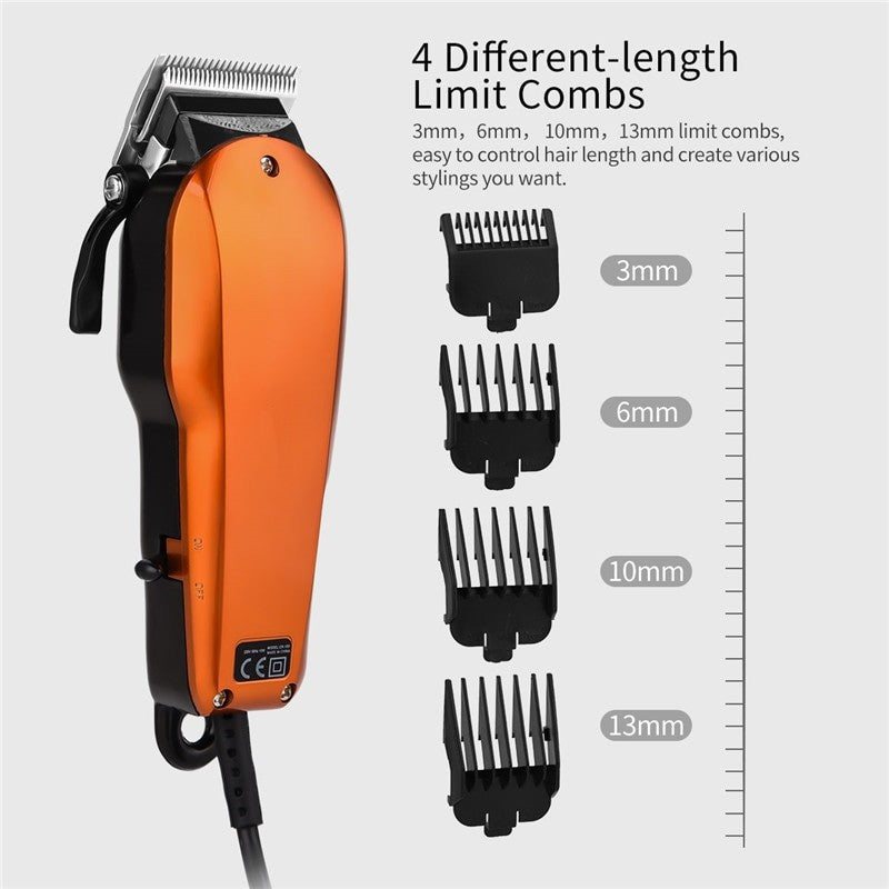 220-240V Household Trimmer men's shaver with stainless steel blades and limit combs, featuring a retro design and adjustable settings.