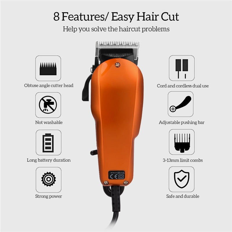 220-240V Household Trimmer men's shaver with stainless steel blades and limit combs, featuring a retro design and adjustable settings.