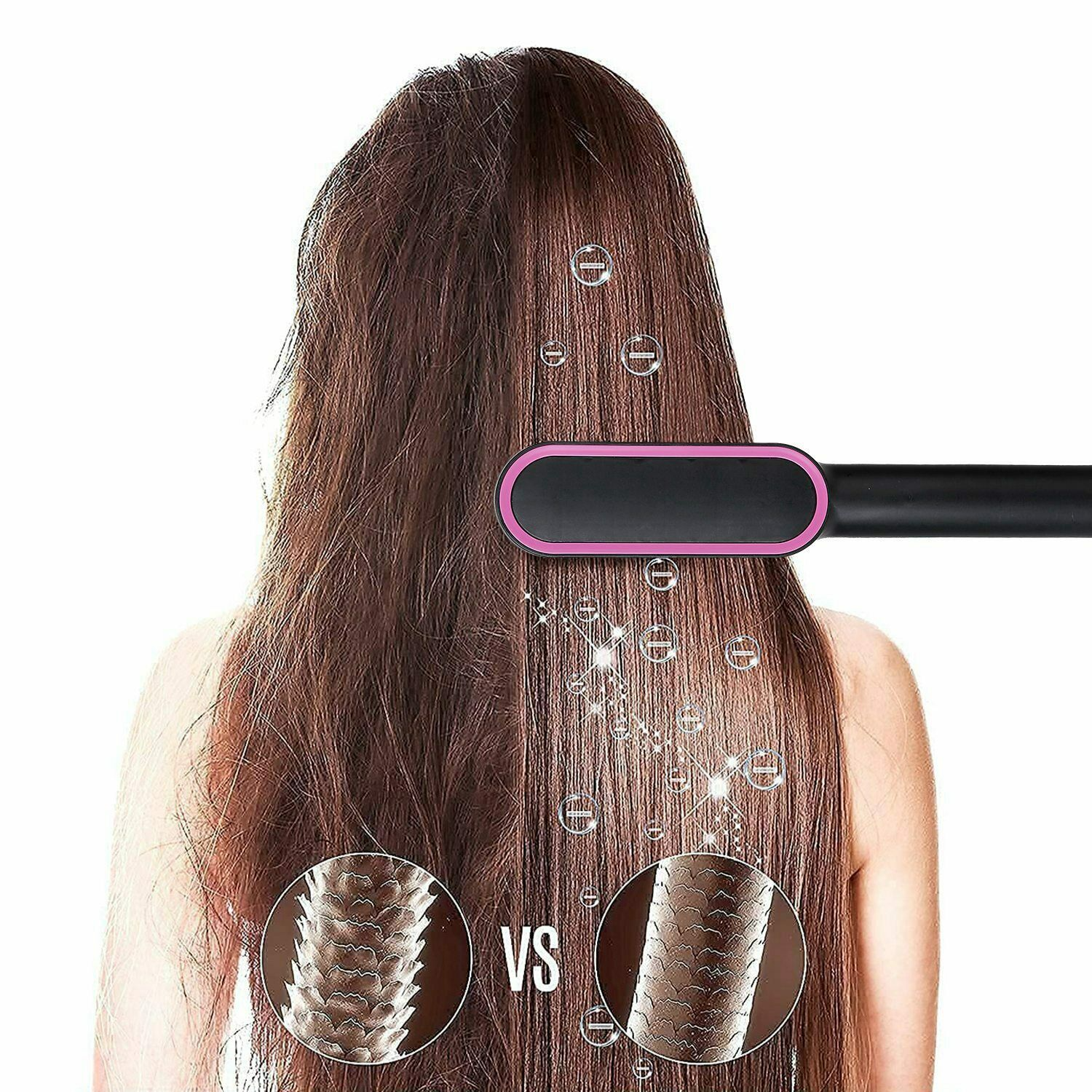 2-in-1 Electric Hair Straightener Brush in black, featuring a sleek design and adjustable heat settings for efficient hair styling.