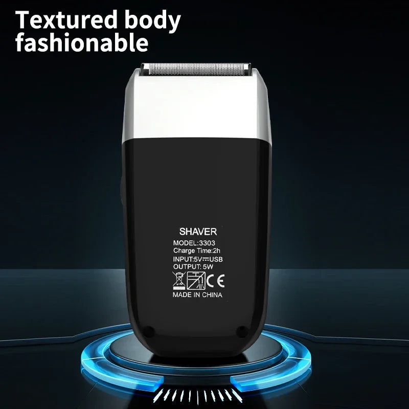 3 Blades Electric Shaver for Barber Men, showcasing its sleek design and three flexible blades for a smooth shave.