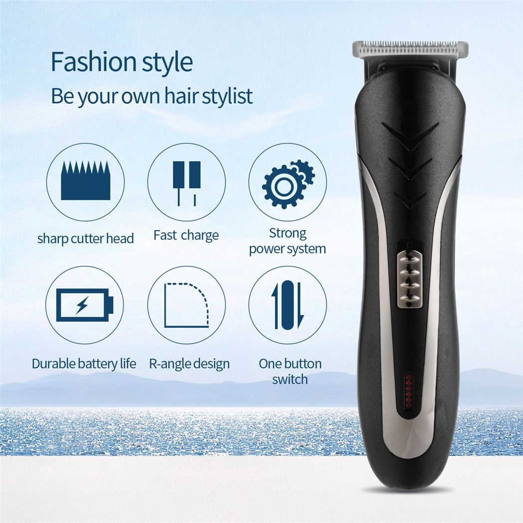 3 In 1 Professional Hair Trimmer featuring a hair clipper, shaver, and nose hair trimmer with limit combs and USB charging capability.