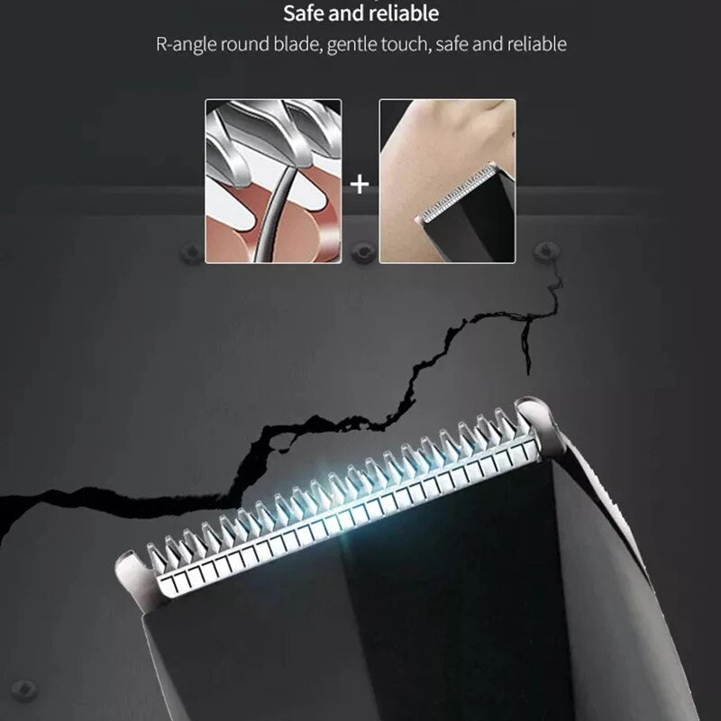 3-in-1 Multifunctional Men Electric Reciprocating Shaver with attachments for hair clipping, nose trimming, and beard shaving.