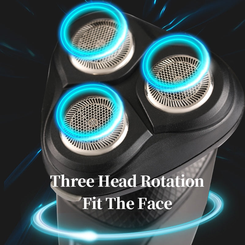 4 In 1 Electric Hair Shaver for Men with various attachments for beard, ear, nose trimming, and haircut, featuring a sleek black design.