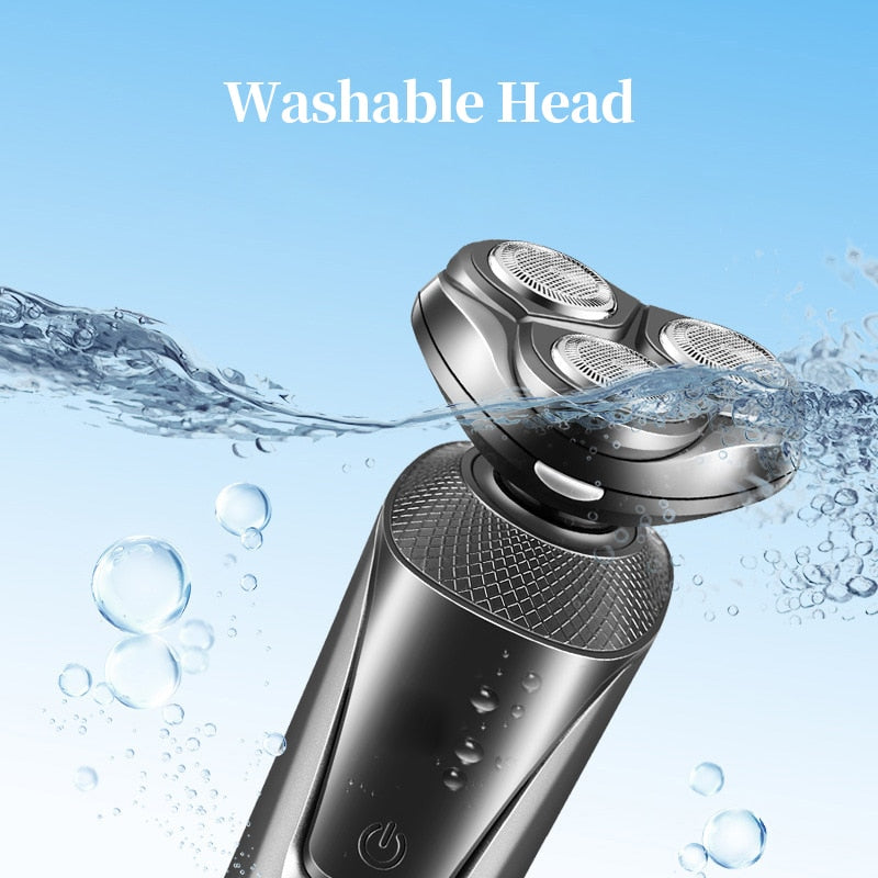 4 In 1 Electric Hair Shaver for Men with various attachments for beard, ear, nose trimming, and haircut, featuring a sleek black design.