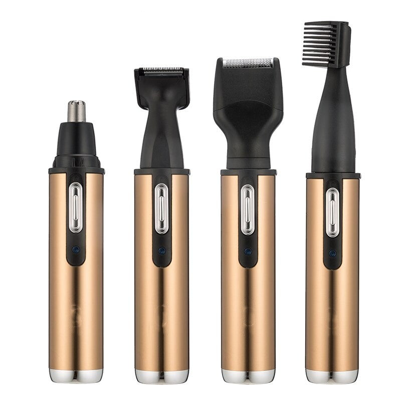 4 in 1 Electric Nose Trimmer with stainless steel blades, designed for painless grooming of nose, ear, eyebrow, and beard for both men and women.