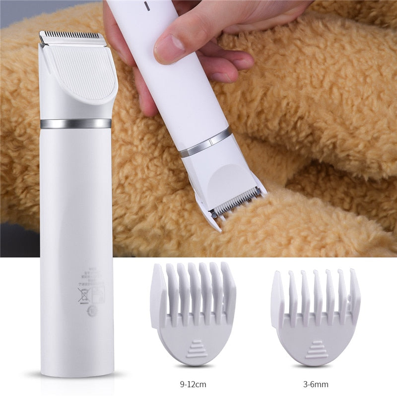 4 In 1 Multifunction Dog Hair Cutter with interchangeable heads and nail polisher, designed for pet grooming.