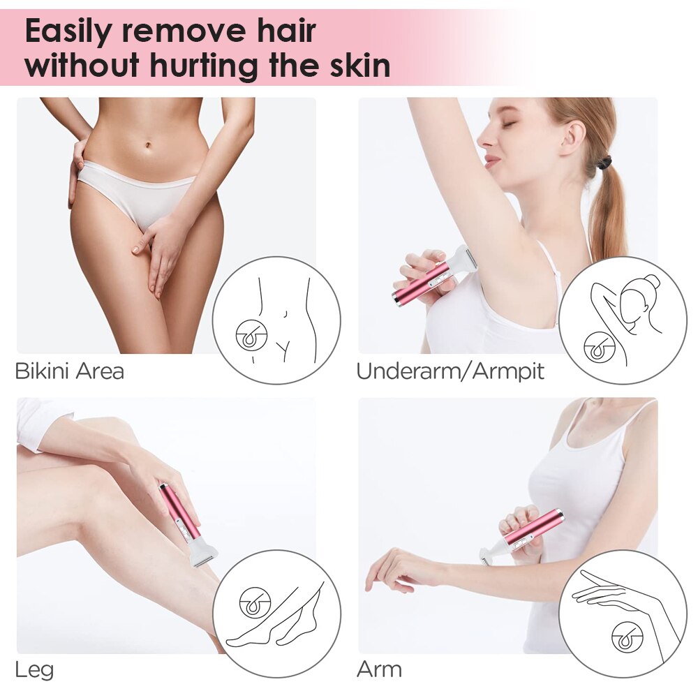 5 in 1 Electric Hair Remover with multiple attachments for trimming hair, eyebrows, and nose hair, featuring a sleek rose red design.