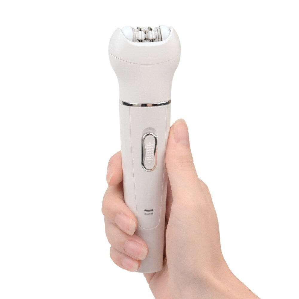 5-in-1 Electric Facial Cleanser Massager with various attachments for skincare, including cleansing brush, massager, shaver, and epilator.