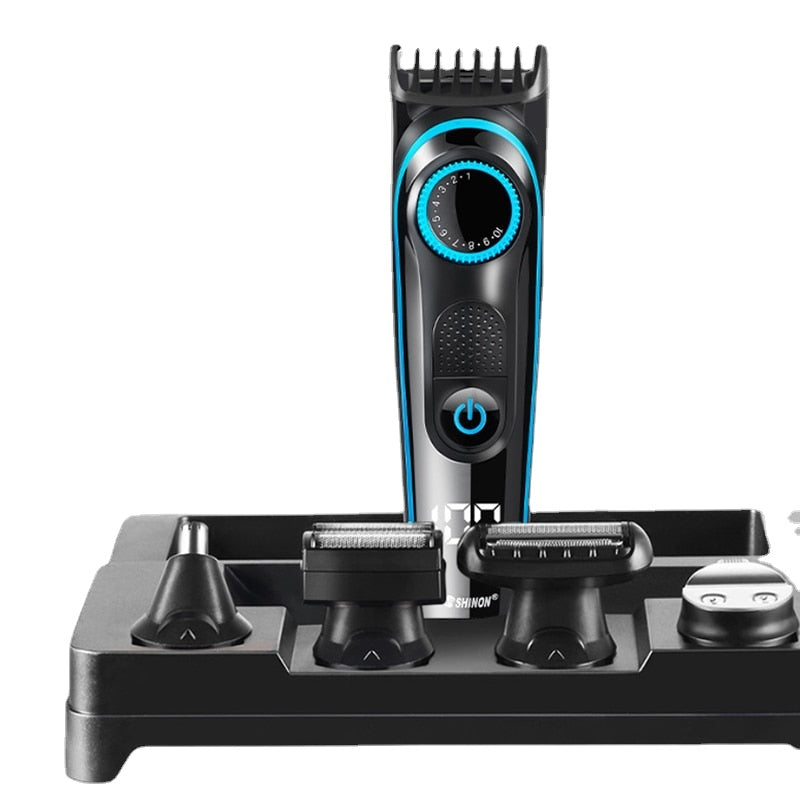 5in1 Facial Grooming Set including hair clipper, trimmer, and electric shaver with accessories.