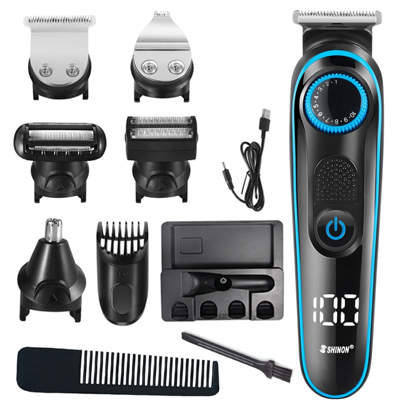 5in1 Facial Grooming Set including hair clipper, trimmer, and electric shaver with accessories.