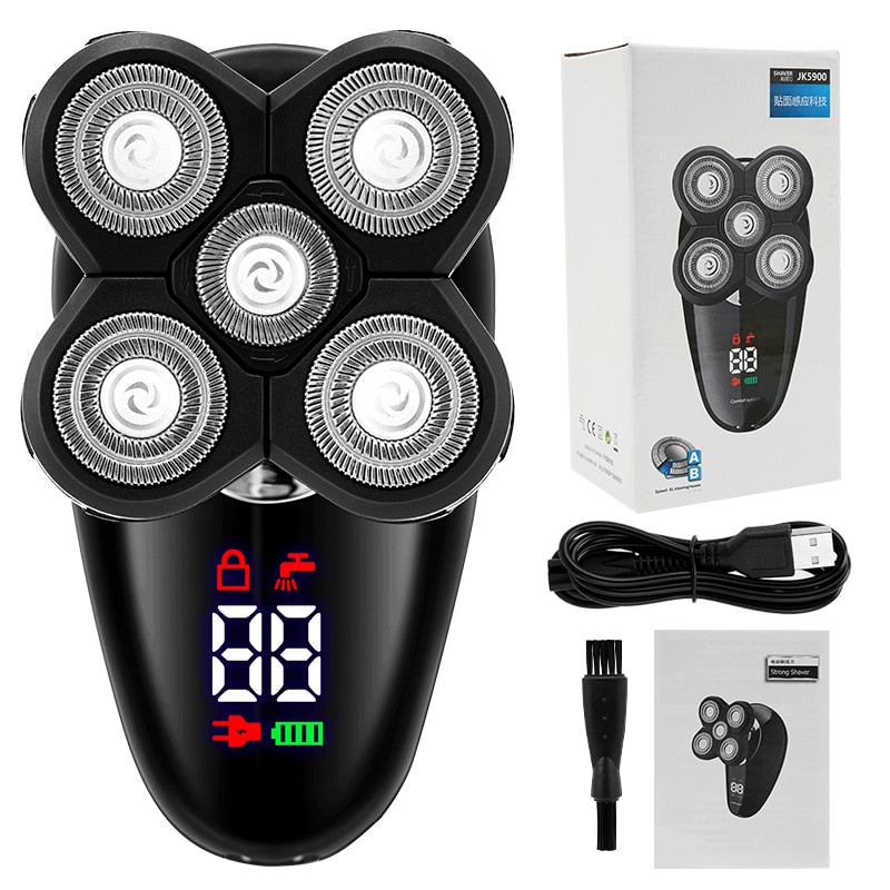 5In1 Facial & Body Grooming Set featuring an electric shaver and hair trimmer with ergonomic design and LCD display.