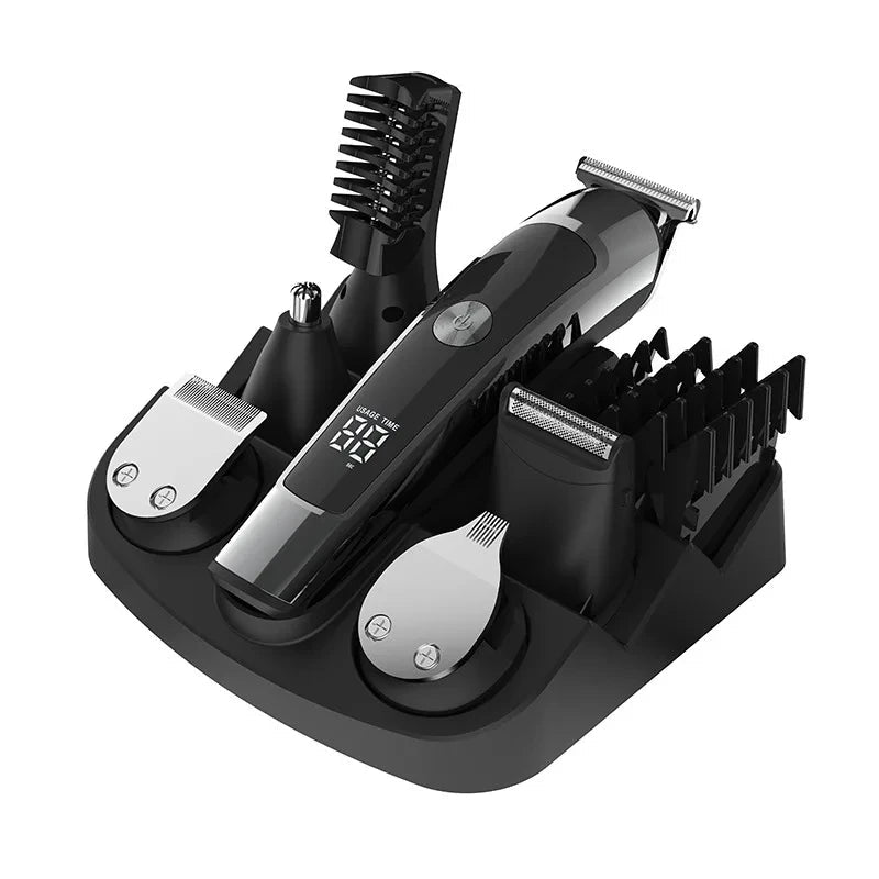 6 IN 1 Rechargeable Electric Nose Hair Clipper with multiple attachments for versatile grooming.