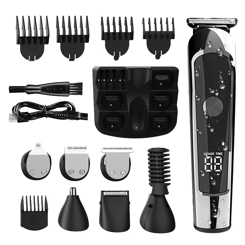 6 IN 1 Rechargeable Electric Nose Hair Clipper with multiple attachments for versatile grooming.