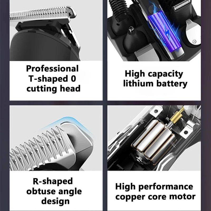 6 IN 1 Rechargeable Electric Nose Hair Clipper with multiple attachments for versatile grooming.