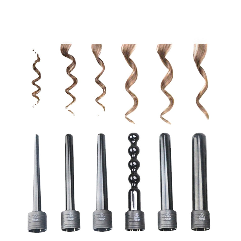 6in1 Interchangeable Hair Curler with multiple barrel sizes and a sleek design, showcasing its versatility for various hairstyles.