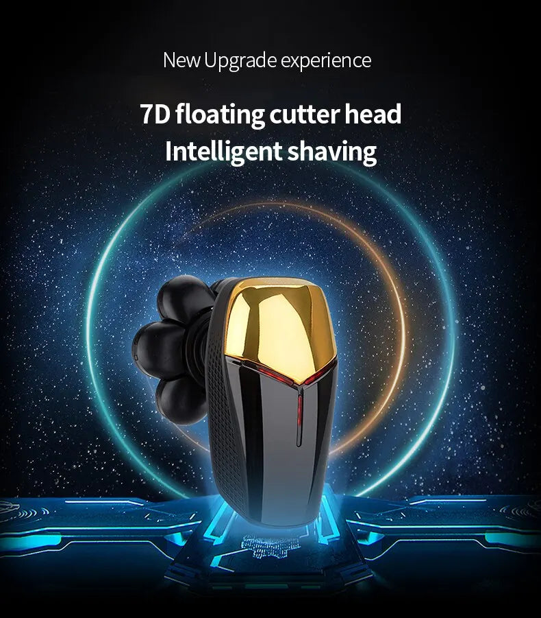 7D Independently 7 Cutter Floating Head Waterproof Electric Razor with multiple attachments and accessories for versatile grooming.