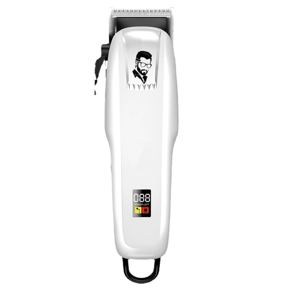 Adjustable Powerful Hair Clipper with stainless steel cutter head and LCD display, designed for men's grooming.