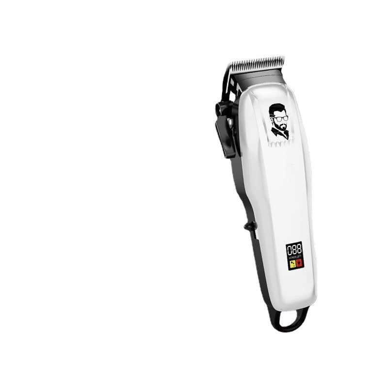 Adjustable Powerful Hair Clipper with stainless steel cutter head and LCD display, designed for men's grooming.