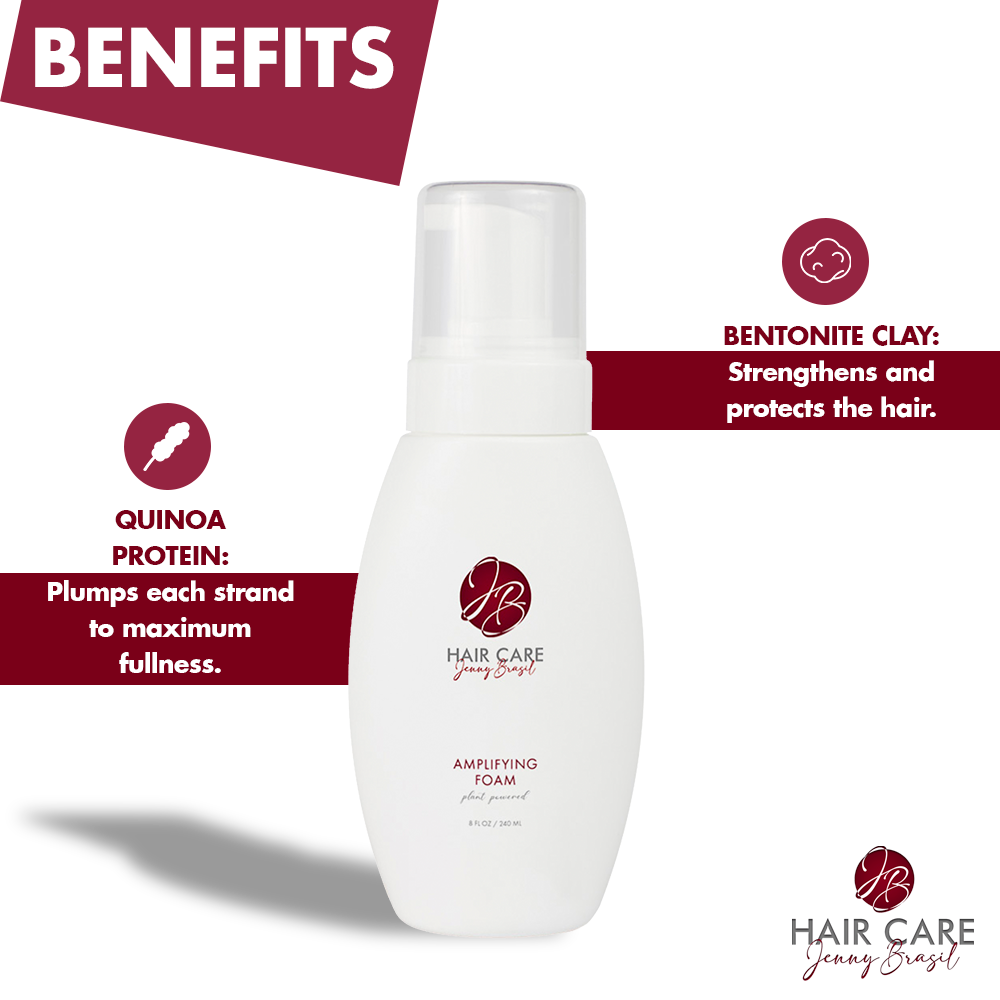 A bottle of Amplifying Foam with a sleek design, showcasing its lightweight formula for boosting hair volume.