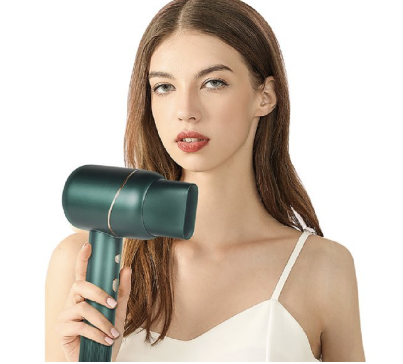 Anion Hair Dryer Green KD318 showcasing its sleek design and concentrator nozzle, ideal for achieving smooth and shiny hairstyles.