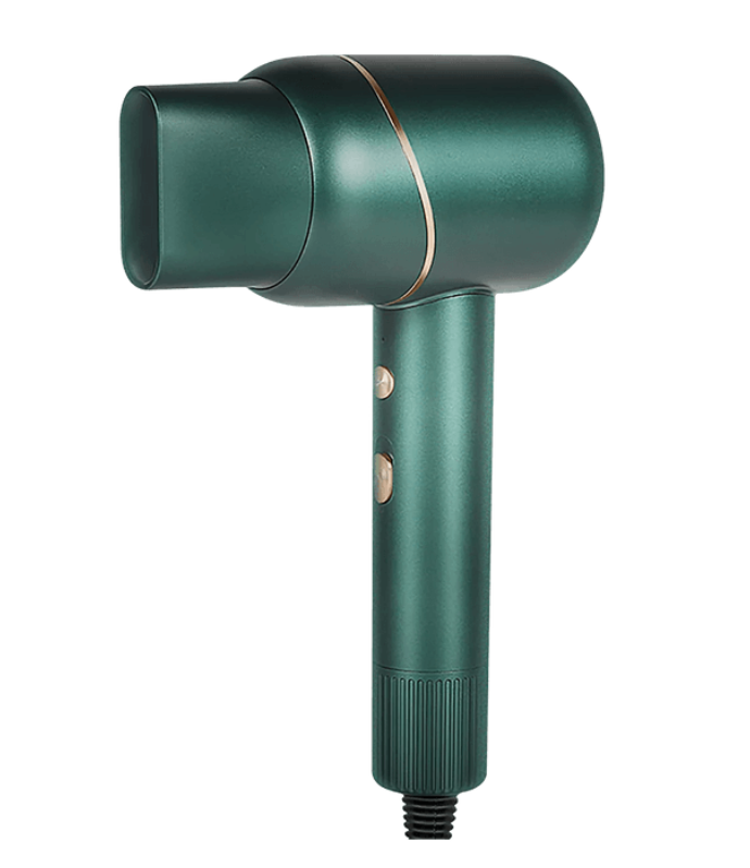 Anion Hair Dryer Green KD318 showcasing its sleek design and concentrator nozzle, ideal for achieving smooth and shiny hairstyles.