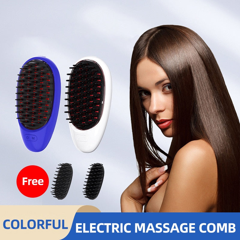 Anti Hair Electric Massage Comb with red and blue light therapy for hair growth, featuring detachable teeth for easy cleaning.