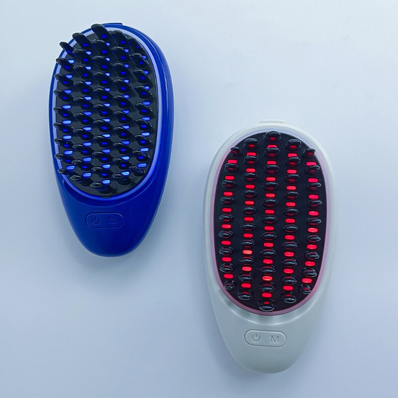 Anti Hair Electric Massage Comb with red and blue light therapy for hair growth, featuring detachable teeth for easy cleaning.