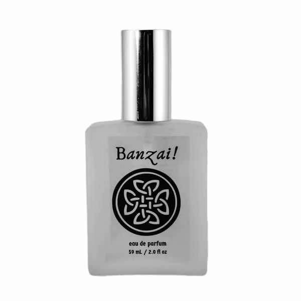 Banzai! Eau de Parfum bottle by Murphy and McNeil, featuring a vibrant design with citrus and musk notes.