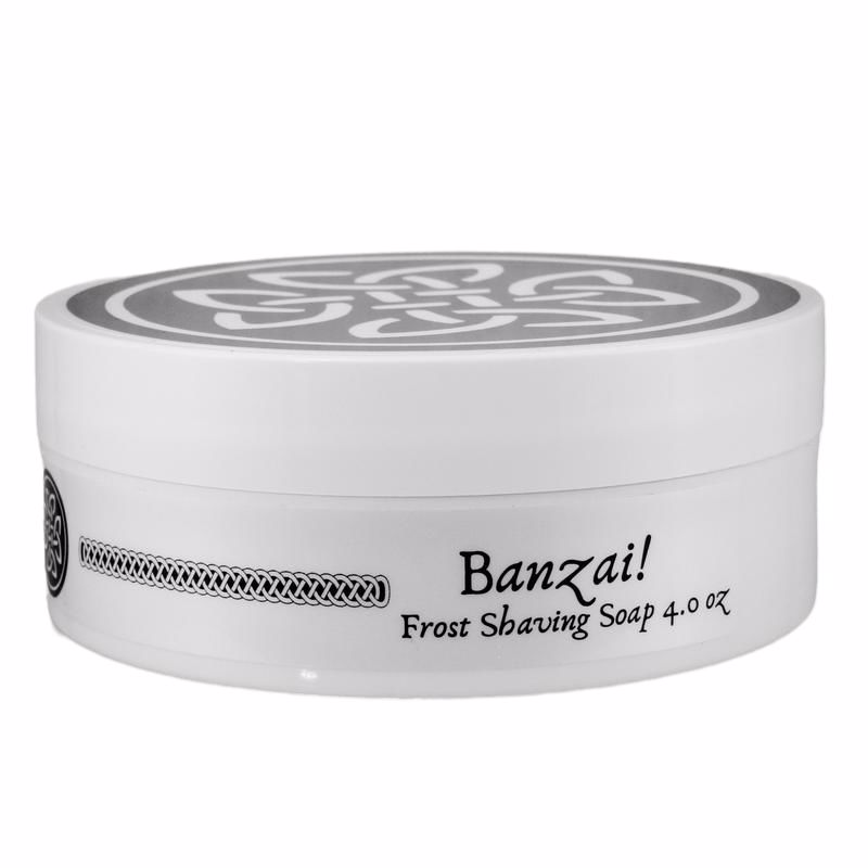 Banzai! Shaving Soap (FROST Edition) by Murphy and McNeil, featuring a vibrant packaging design and a creamy texture.