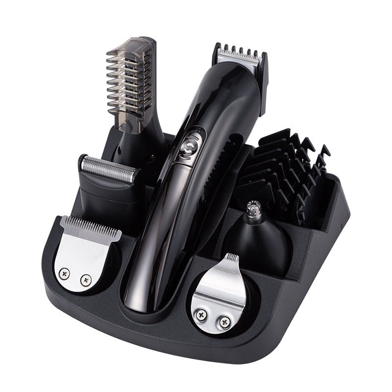 Barber Hair Trimmer Electric Clipper with multiple attachments and adjustable length settings, designed for men’s grooming.